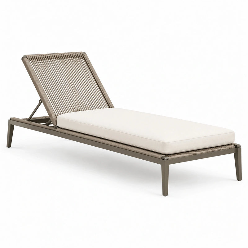 Transat de jardin 200 x 70 x 95 cm aluminium taupe et beige avec dossier inclinable