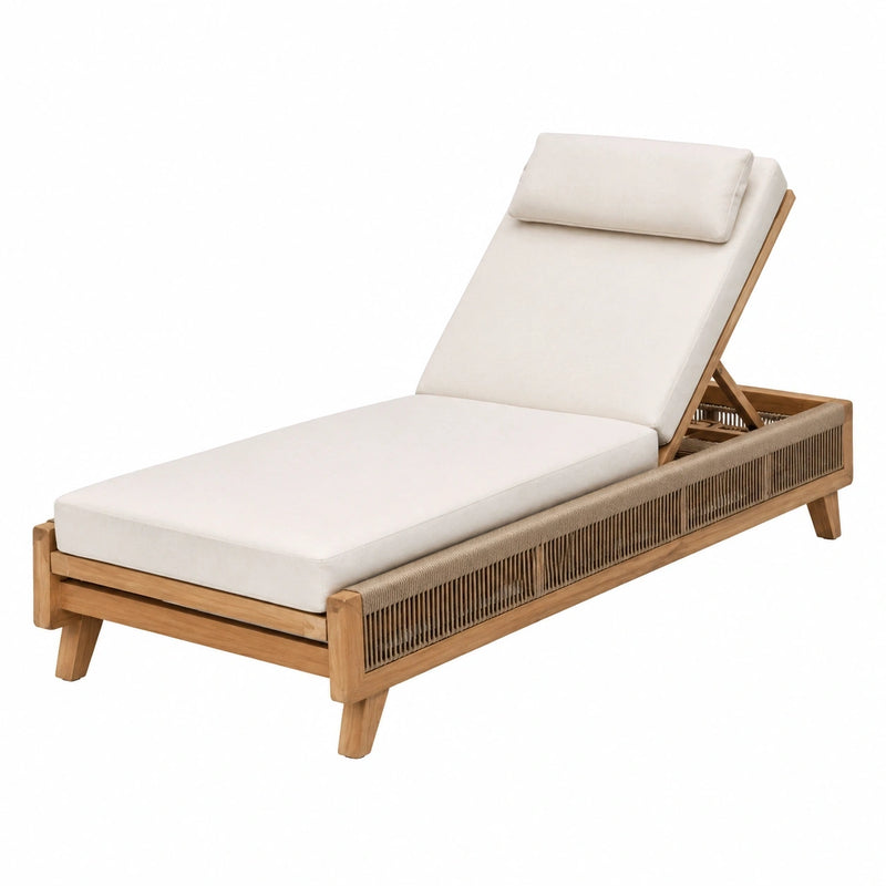 Chaise longue de jardin 200 x 75 cm en bois beige avec dossier réglable