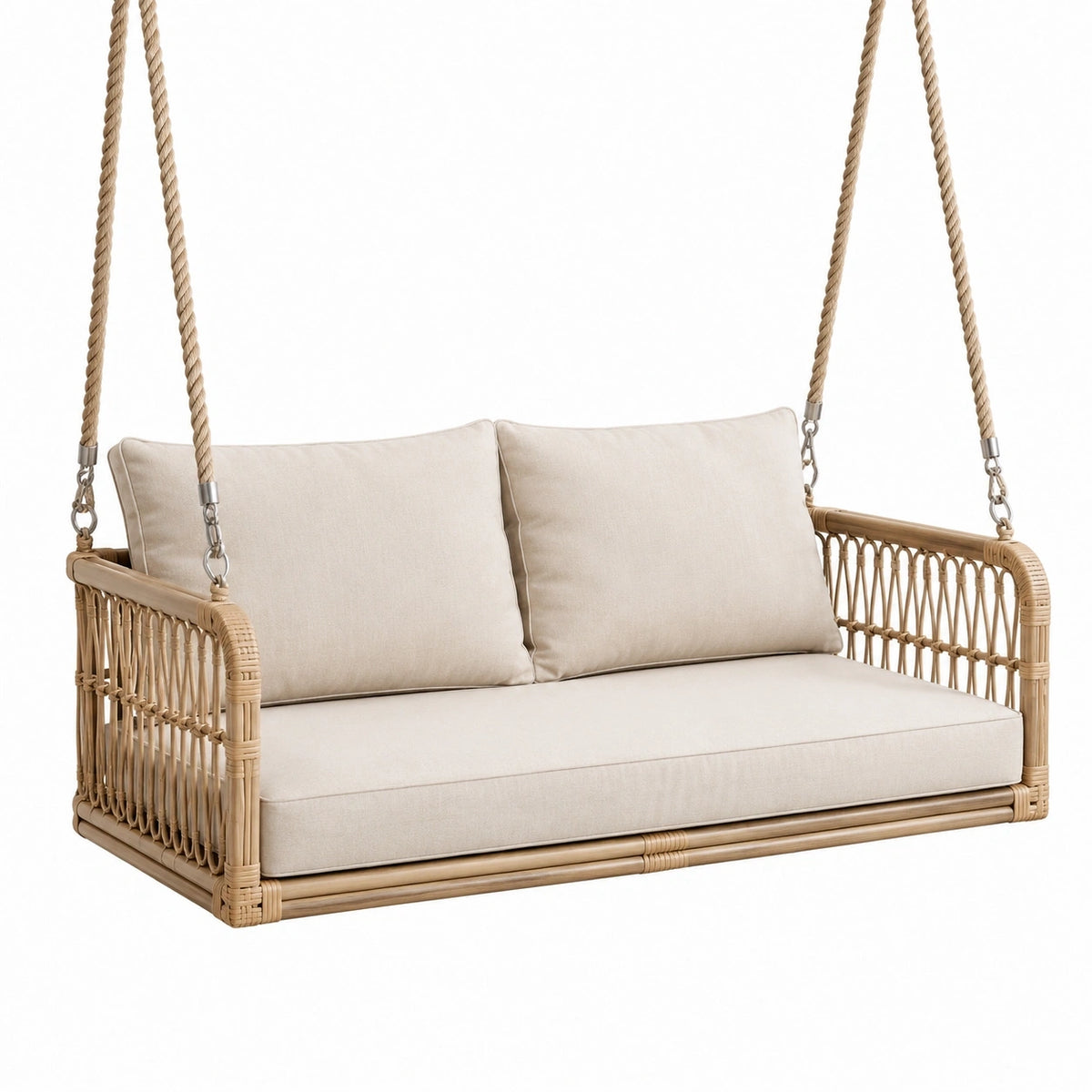 Balancelle suspendue 2 places 120 x 70 x 55 cm en rotin beige style bohème pour jardin