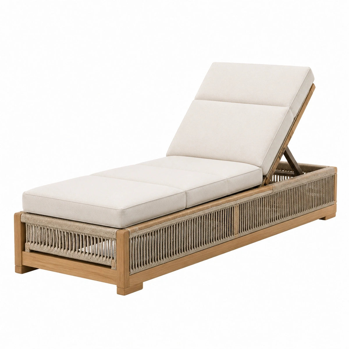 Chaise longue de jardin 200 x 75 cm en bois et corde beige dossier réglable