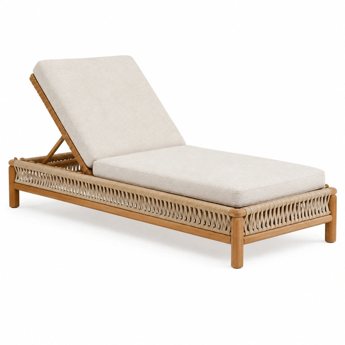 Chaise longue 200 x 75 x 85 cm en bois et corde beige pour extérieur dossier réglable