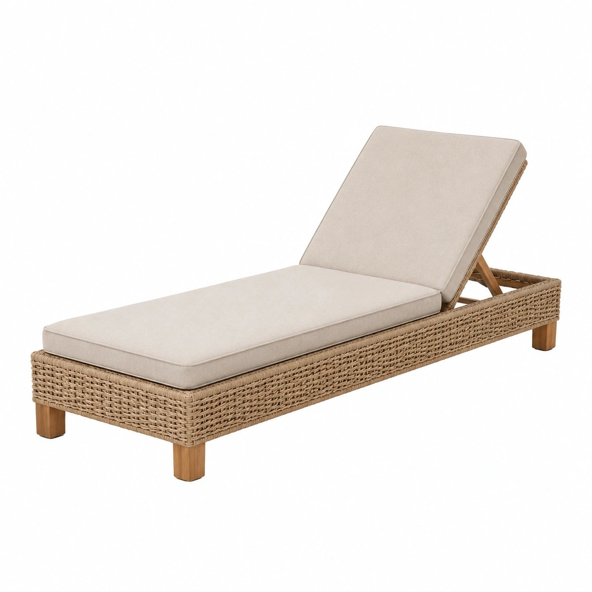 Bain de soleil 200 x 75 cm en fibre tressée beige avec dossier réglable pour extérieur