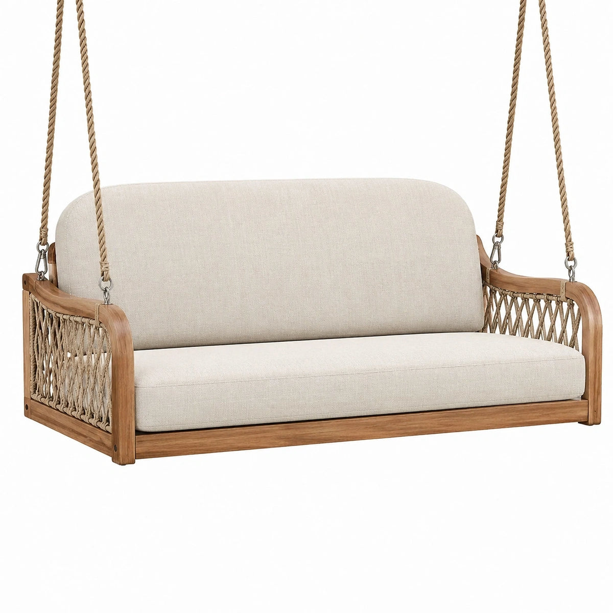 Balancelle de jardin 2 places 130 x 70 x 65 cm en bois beige avec cordes