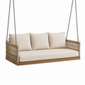 Balancelle suspendue 180 x 75 x 65 cm en bois et corde beige style bohème pour terrasse