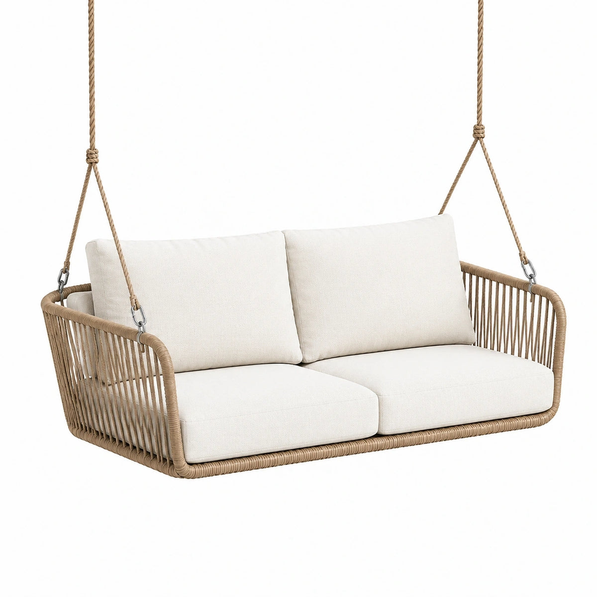 Canapé balancelle suspendu 2 places 130 x 70 x 60 cm corde tressée beige extérieur