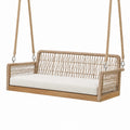 Balancelle suspendue 150 x 65 x 55 cm en bois et fibres tressées beige style bohème pour jardin