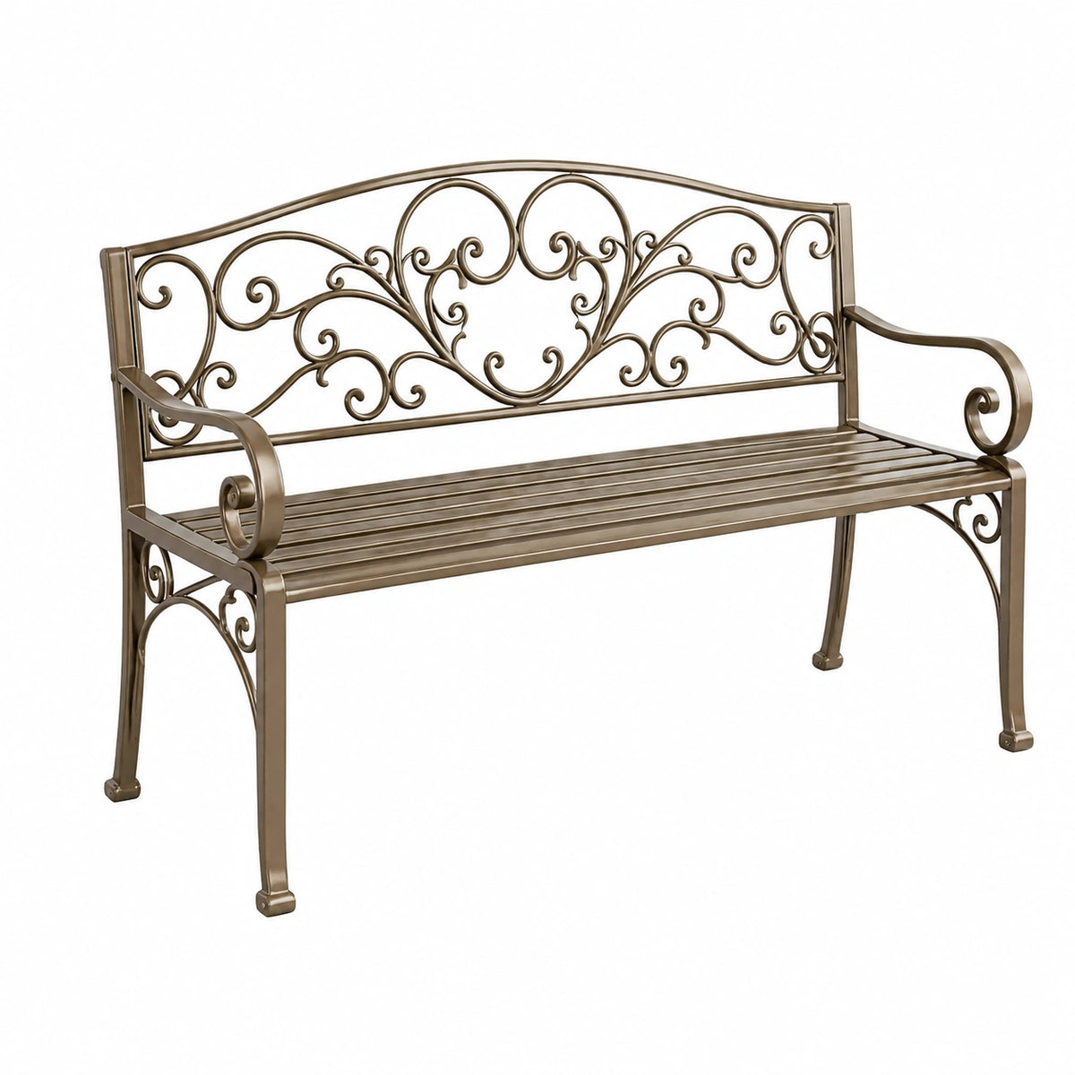 Banc de jardin 122 x 61 x 91 cm en métal bronze style classique
