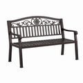 Banc de jardin 125 x 60 x 90 cm en métal marron avec dossier décoratif