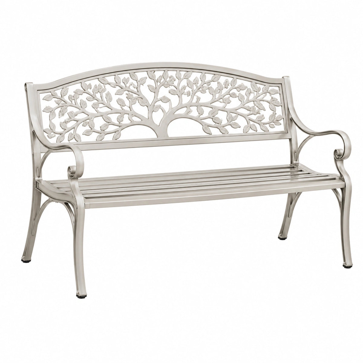 Banc de jardin 127 x 61 x 91 cm en métal gris avec dossier arbre style classique