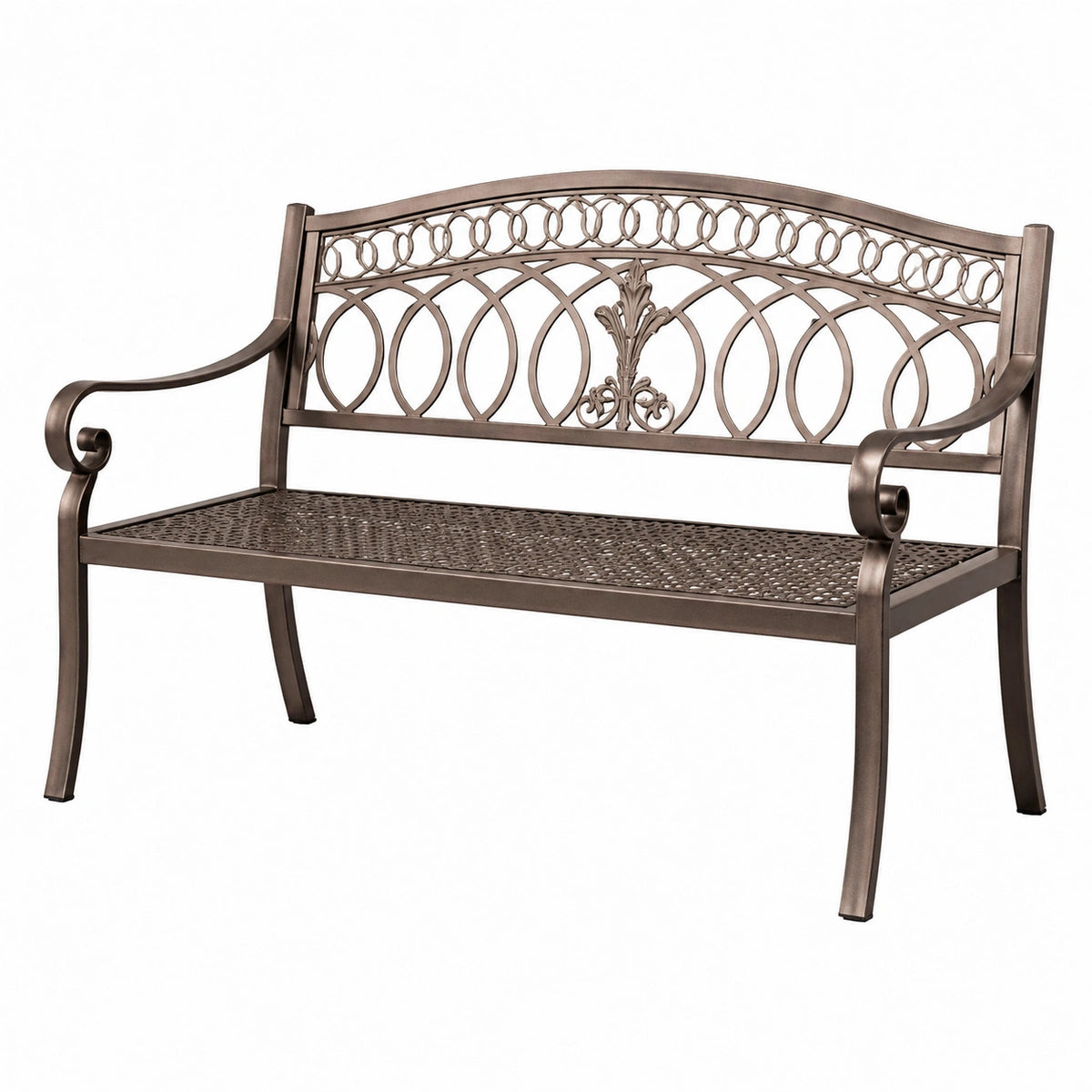 Banc de jardin 127 x 64 x 93 cm en métal brun style classique ajouré