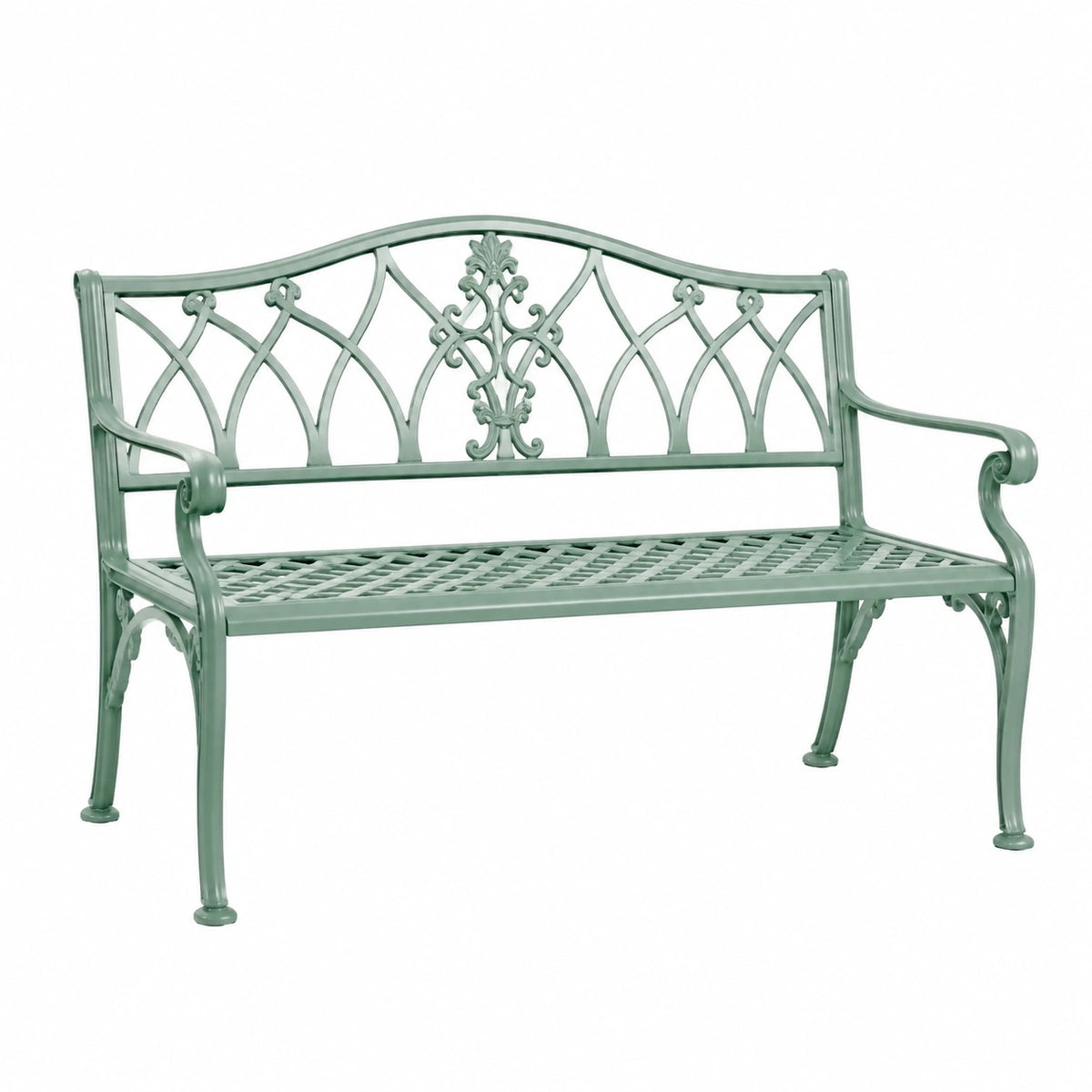Banc de jardin 125 x 65 x 93 cm en aluminium vert style romantique ajouré