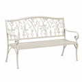 Banc de jardin 120 x 60 x 95 cm en métal blanc motif floral avec accoudoirs