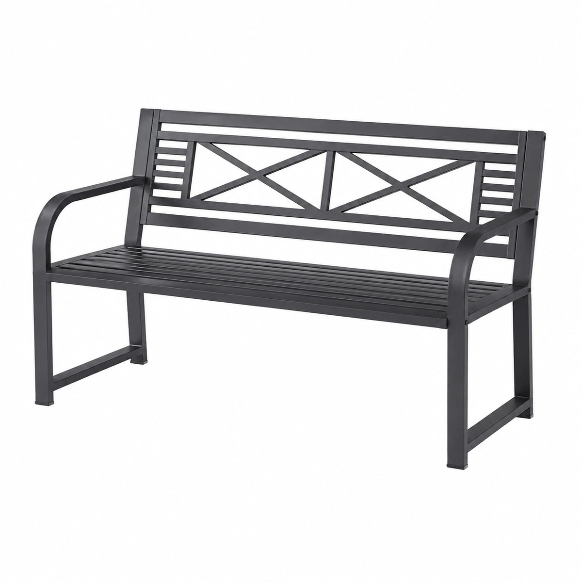 Banc de jardin 120 x 60 x 85 cm en acier noir avec accoudoirs style classique