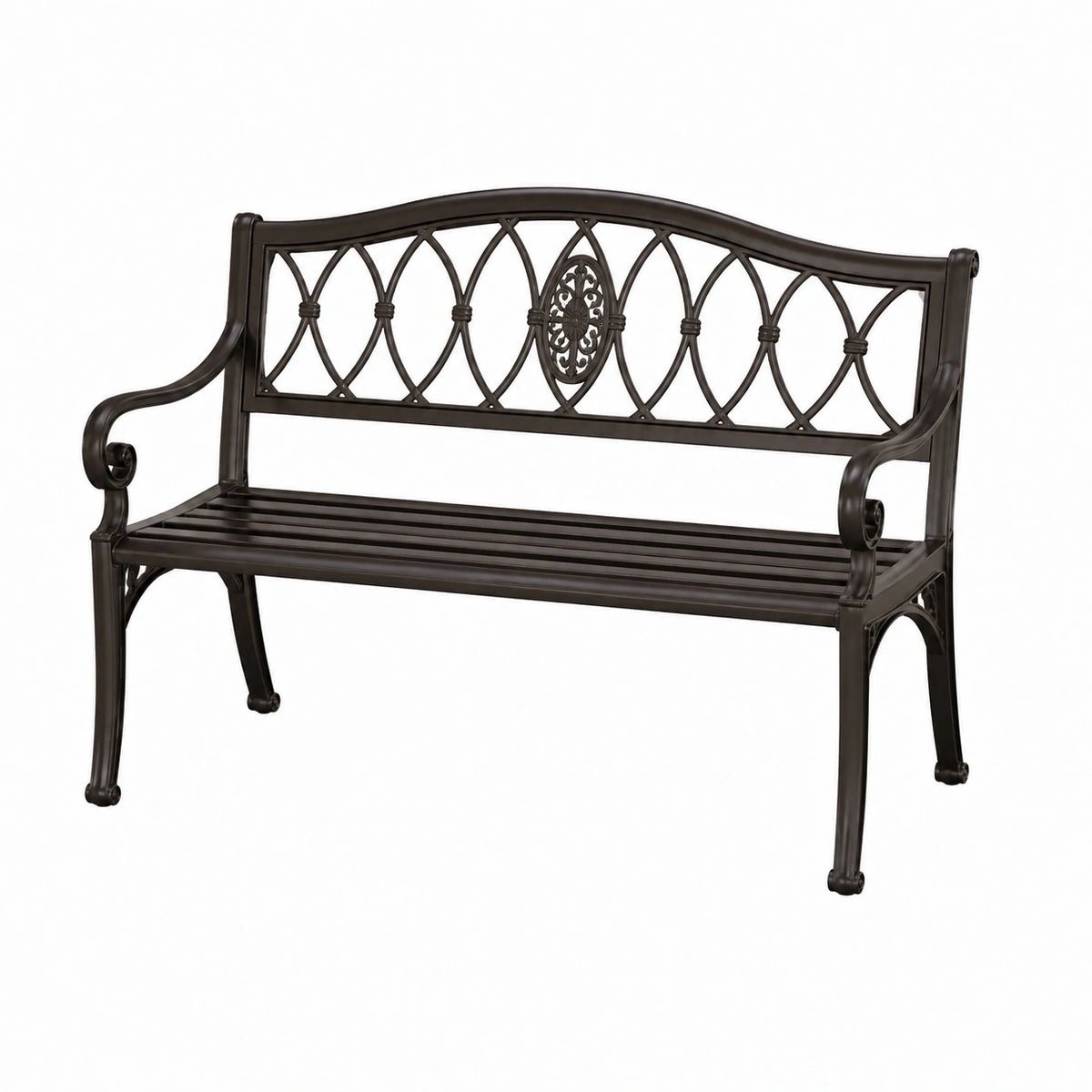 Banc de jardin 127 x 61 x 91 cm en métal brun style classique à dossier ajouré