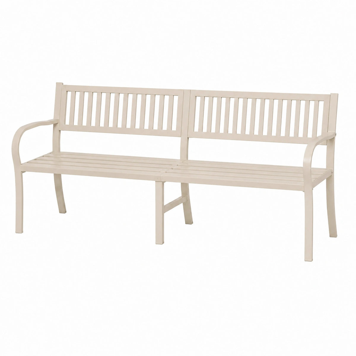 Banc de jardin 150 cm en métal beige à dossier ajouré pour extérieur