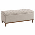 Banquette coffre de rangement 120 x 45 x 48 cm en tissu beige avec pieds en bois style contemporain