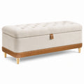 Banc coffre 120 x 45 x 46 cm en tissu ivoire - rangement capitonné style contemporain